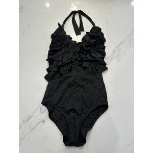J Crew Black Ruffly Halter Swimsuit
